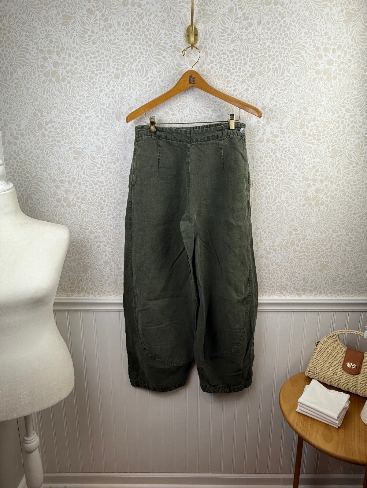 Oska Olive Green High Waisted Balloon Leg 100% Linen Trouser - Size - 1 - Us 6/8